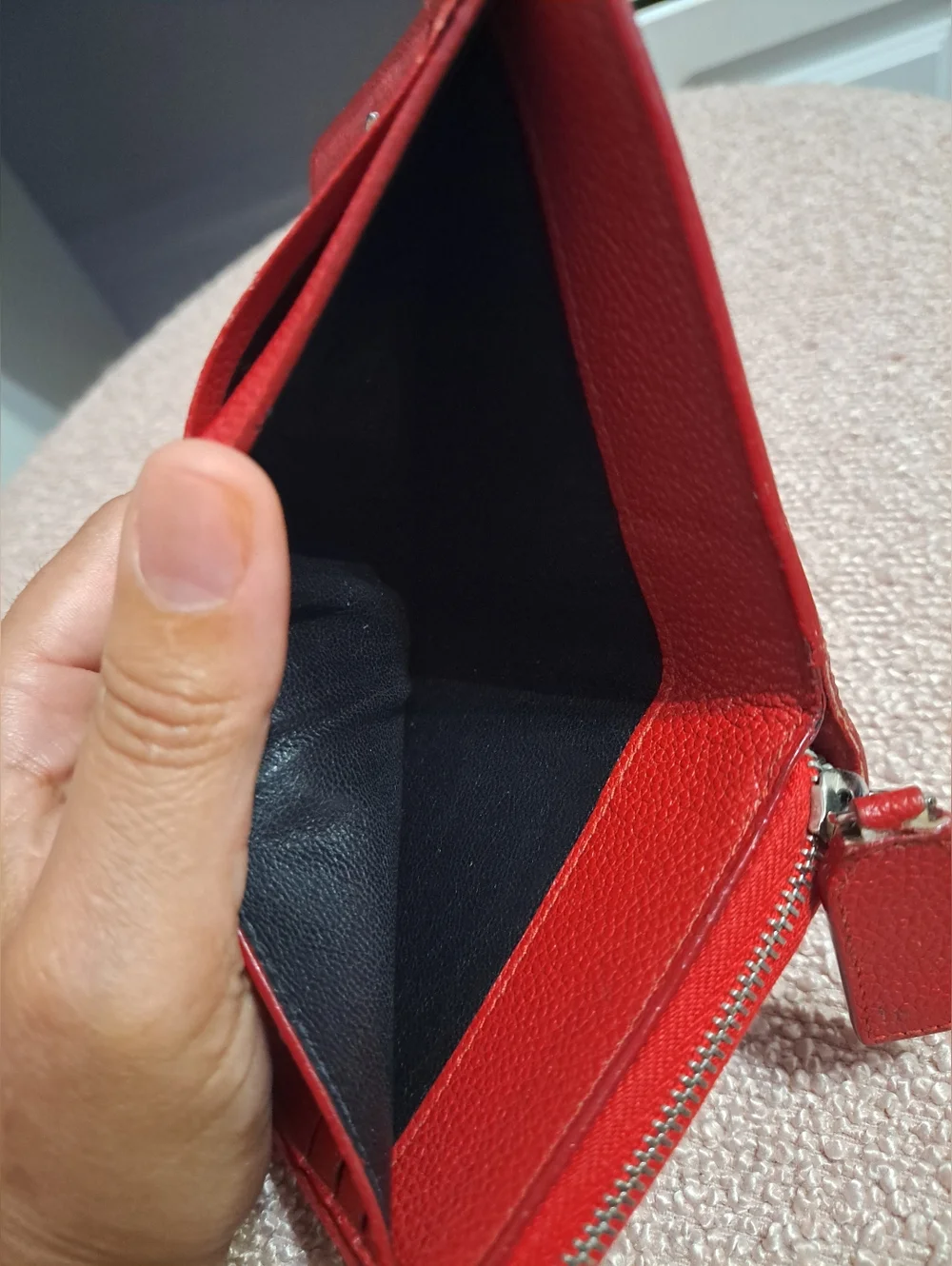 Saint Laurent Red Pebbled Zip-Around Card Wallet - Picture 8 of 10